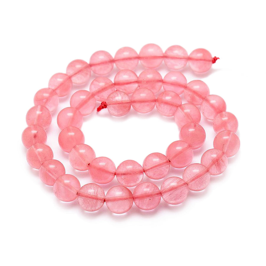 Natural Cherry Quartz Beads, Round, Clear Rose Pink Color. Semi-Precious Gemstone Beads for DIY Jewelry Making. Gorgeous, High Quality Natural Stone Beads.  Size: 10mm Diameter, Hole: 1mm; approx. 36pcs/strand, 15" Inches Long.  Material: Natural Cherry Quartz Beads, High Quality, Affordable Crystal Beads. Pale Salmon Pink Color. Polished, Shinny Finish. 