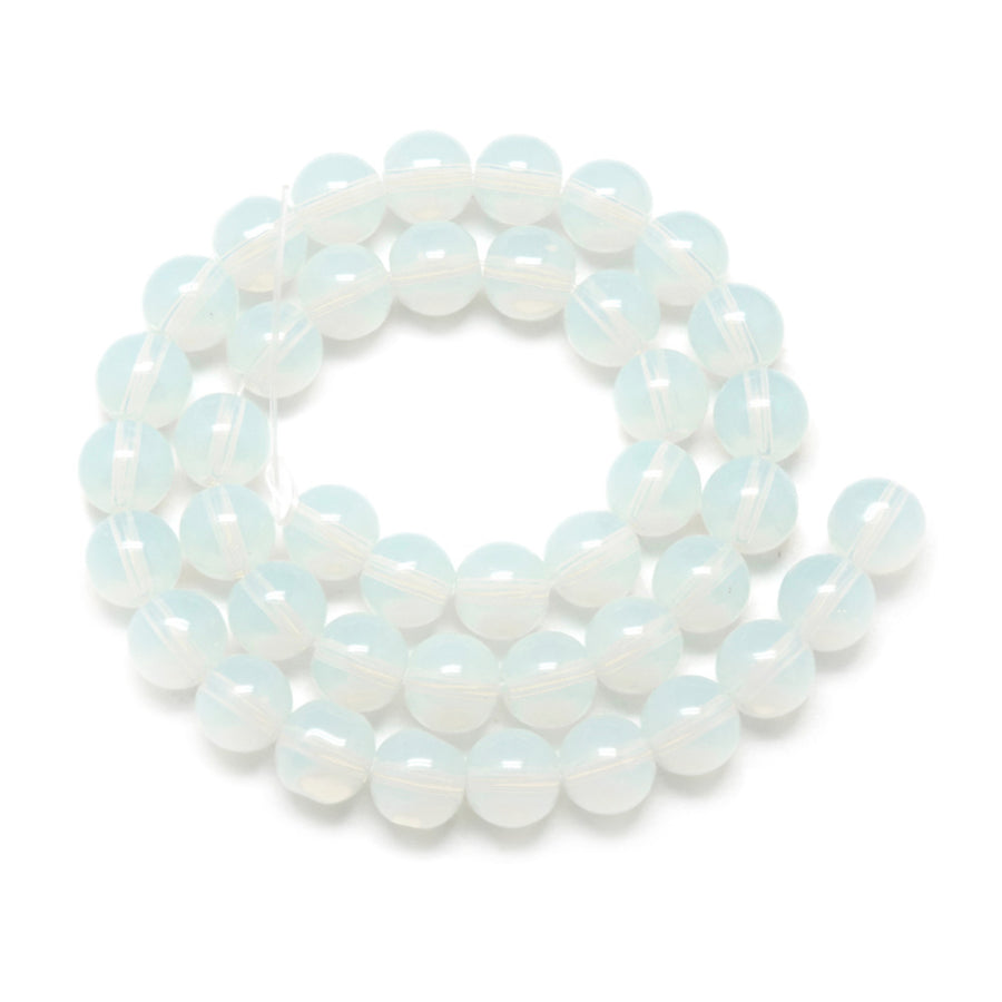 Opal Beads, Round, Clear White Color. Semi-Precious Gemstone Beads for DIY Jewelry Making. Affordable Beads.  Size: 6mm Diameter, Hole: 1mm; approx. 66pcs/strand, 15" Inches Long  Material: Opal Beads, Synthetic Opalite Beads. Clear White Color. Polished, Shinny Finish. 