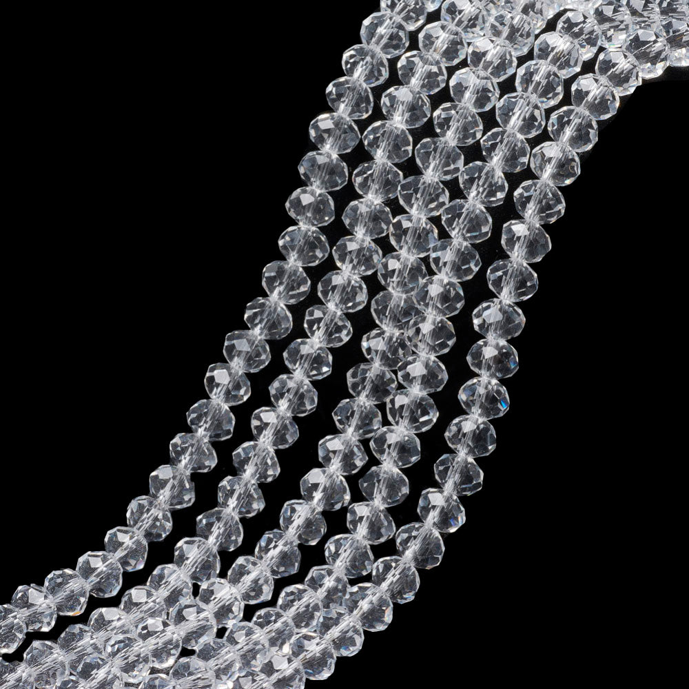 Glass Crystal Beads, Faceted, Clear Color, Rondelle, Austrian Imitation Glass Crystal Beads.   Available Sizes:  10x7mm 8x6mm 6x5mm 4x3mm Material: The Beads are Made from Glass. Glass Crystal Beads, Rondelle, Clear Color Beads. Polished, Shinny Finish.