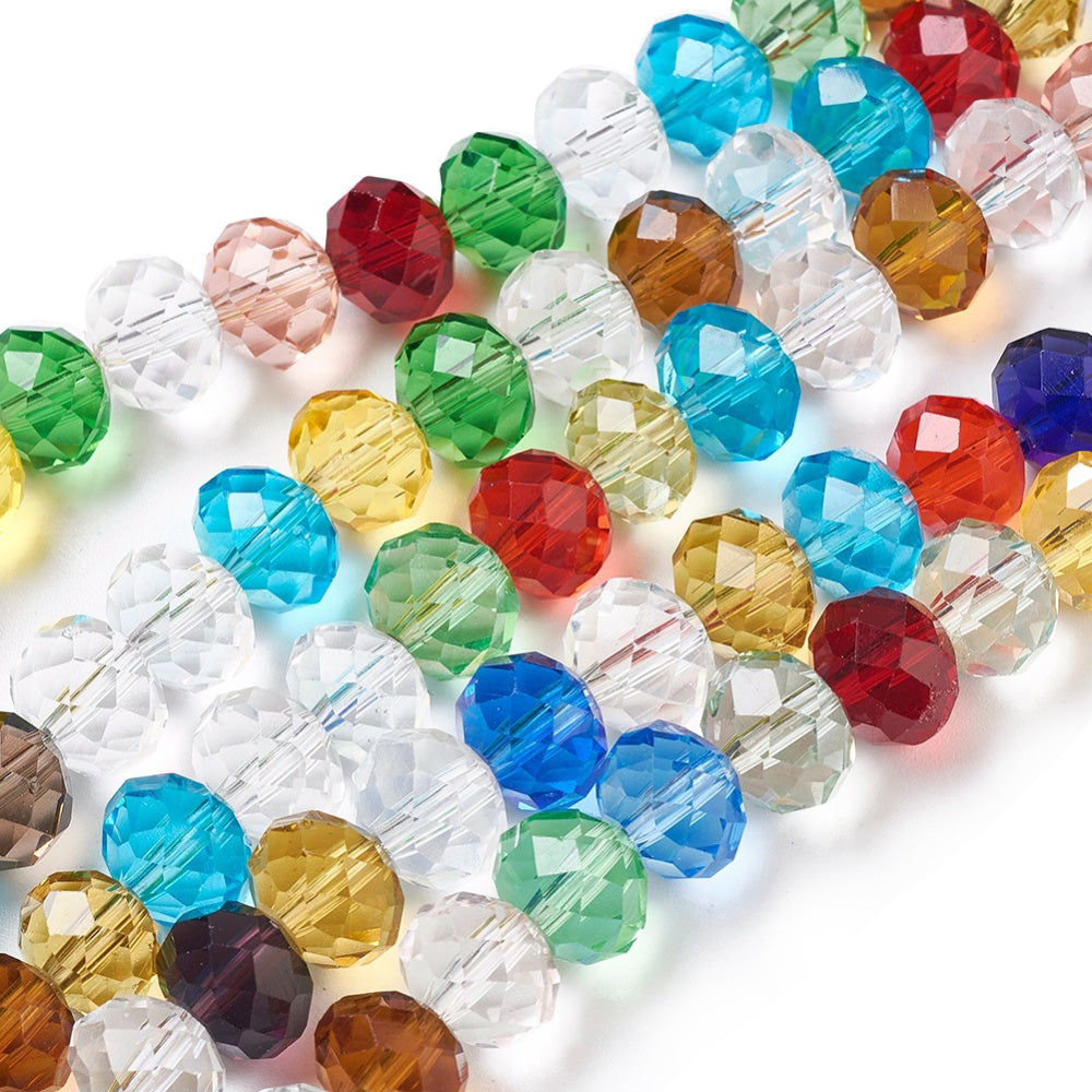 Glass Crystal Beads, Faceted, Rondelle, Mixed Color, 10x7mm, 70pcs/strand