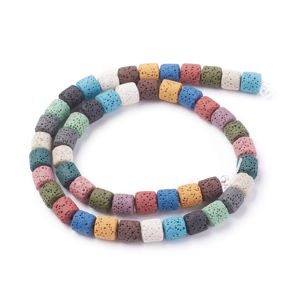 Multi-Colored Lava Rock Beads, Column, 8x8.5mm, 31pcs