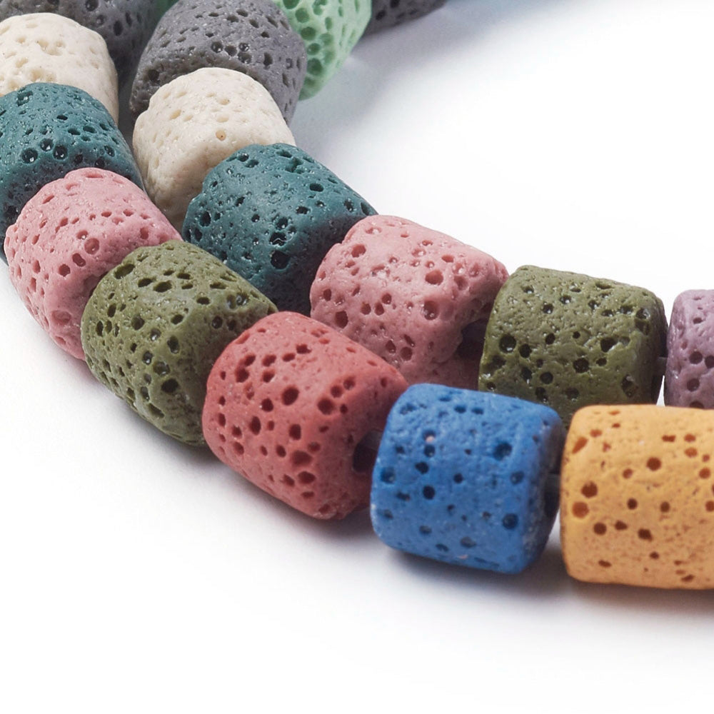 Multi-Colored Lava Rock Beads, Column, 8x8.5mm, 31pcs