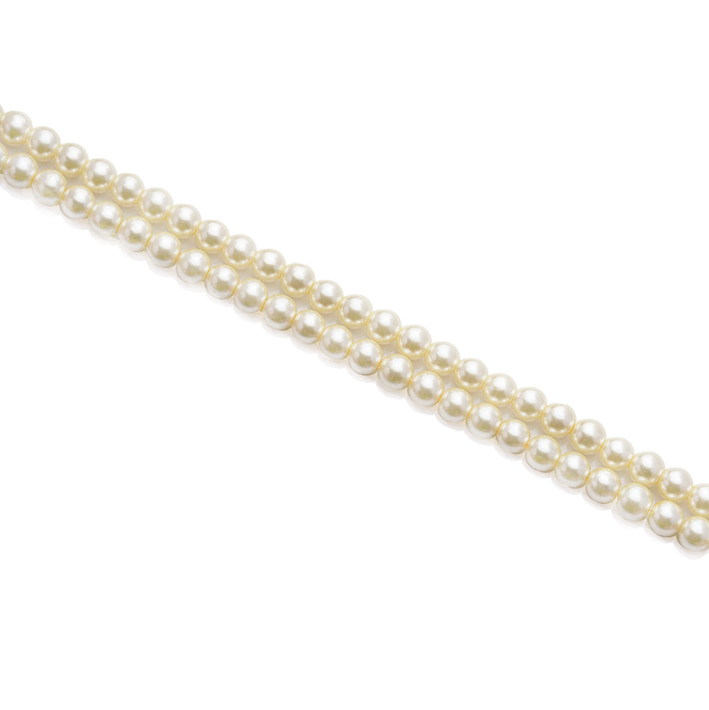 Glass Pearl Beads Strands, Round, Cream Color Pearls. Metallic Cream Color Beads.  Size: 6mm in diameter, hole: 0.5mm, approx. 140pcs/strand, 32 inches/strand. beadlotcanada