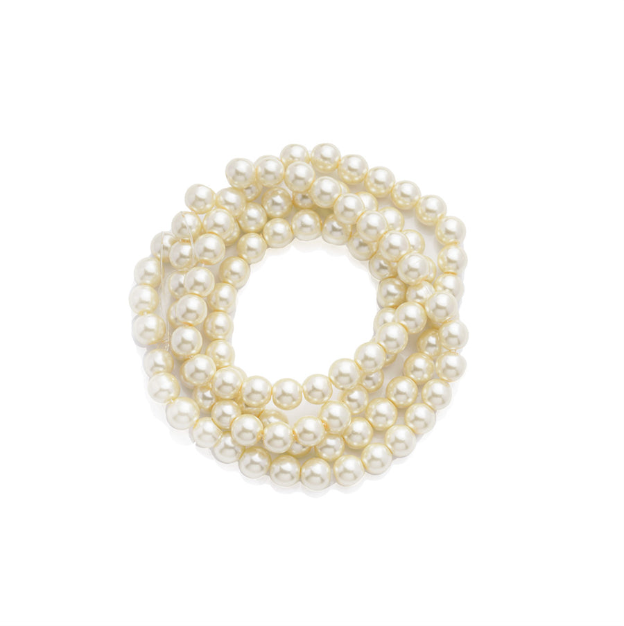 Glass Pearl Beads Strands, Round, Cream Color Pearls. Metallic Cream Color Beads.  Size: 6mm in diameter, hole: 0.5mm, approx. 140pcs/strand, 32 inches/strand. www.beadlot.com