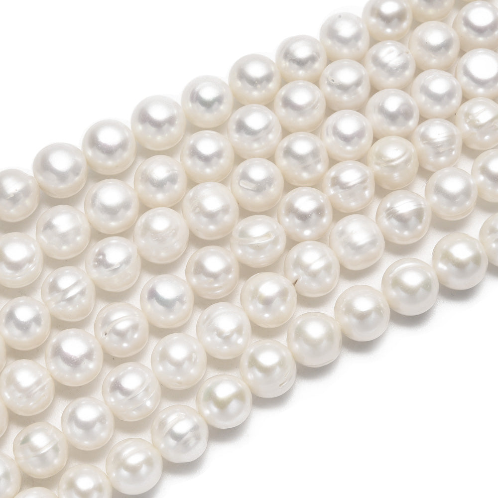 Cultured Freshwater Pearl Beads, Round Pearls, White Color. Natural Pearls for DIY Jewelry.  Material: Premium Grade "A"  Genuine Pearl Beads. Cultured Freshwater Pearls, Round, White Color.   Size: 8-9mm Diameter, Hole: 0.5mm, approx. 48pcs/strand, 14 inch/strand.