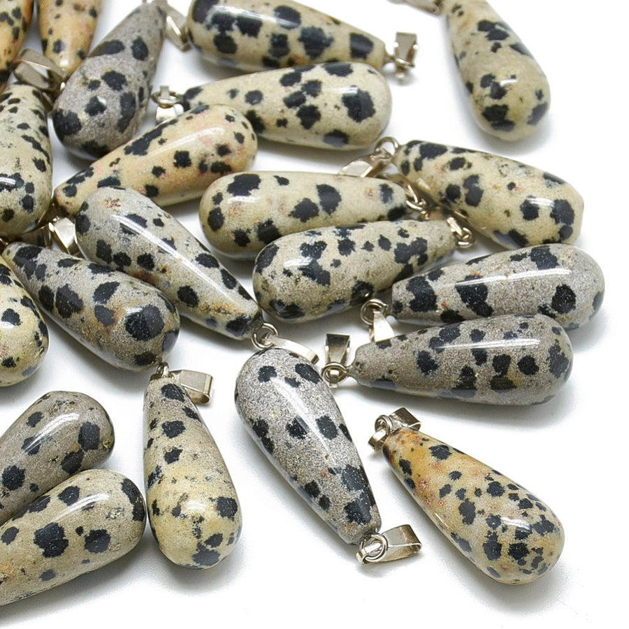 Natural Dalmatian Jasper Tear Drop Pendants, Cream Color. Semi-precious Gemstone Pendant for DIY Jewelry Making. Gorgeous Centre piece for Necklaces.  Size: 28mm Length, 10mm Wide Hole: 6x4mm, 1pcs/package.   Material: Genuine Natural Dalmatian Jasper Stone Pendant, Platinum Toned Brass Findings. High Quality, Tear Drop Shaped Stone Pendants. Shinny, Polished Finish. 