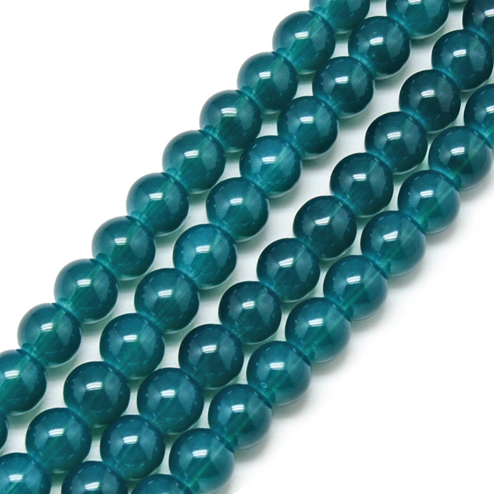 Dark Teal Opalite Imitation Glass Beads, Round Glass Beads for DIY Jewelry Making.   Size: 8-8.5mm Diameter Hole: 1mm; approx. 100pcs/strand, 31" Inches Long.  Material: The Beads are Made from Glass. Dark Teal Blue Colored Beads. Polished, Shinny Finish.