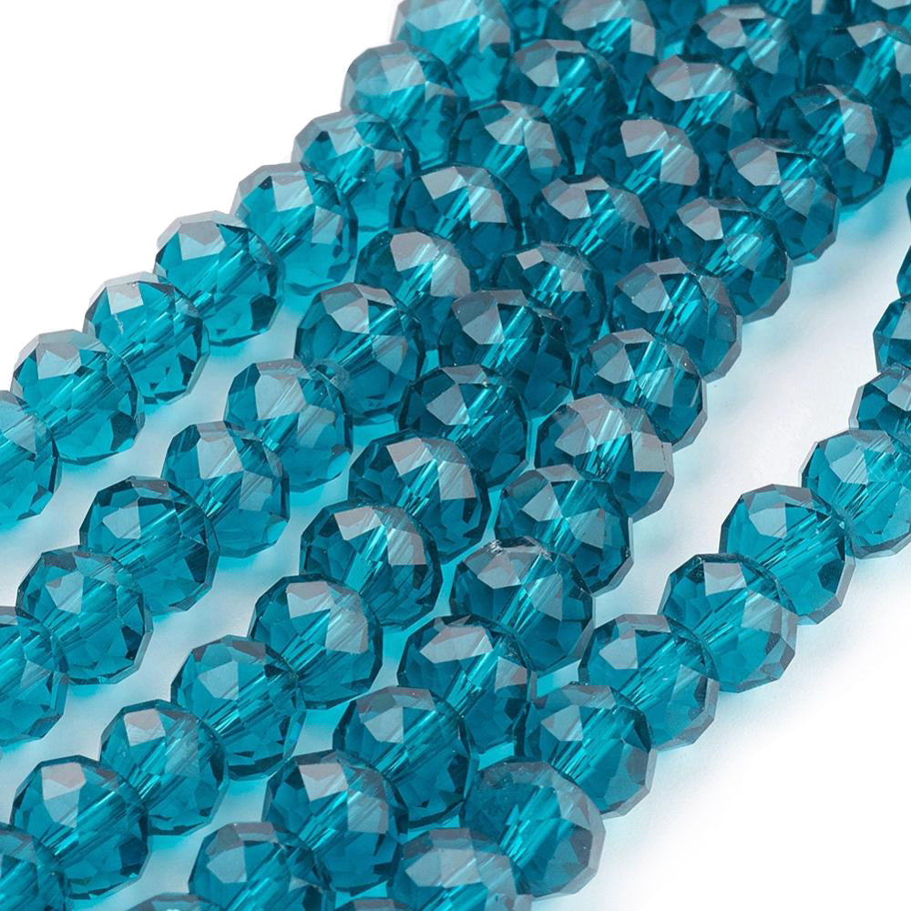 Glass Crystal Beads, Faceted, Rondelle, Dark Cyan Color, 8x6mm, 65pcs/strand