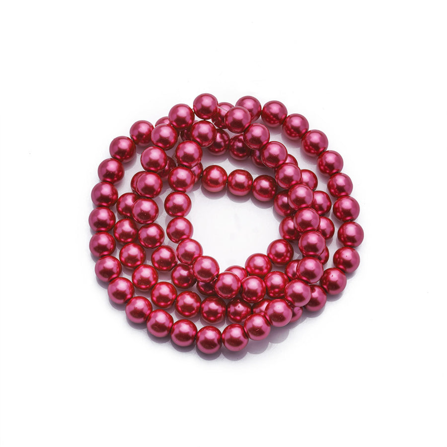 Glass Pearl Beads Strands, Round, Dark Metallic Pink Color Pearls. Metallic Wine Beads.  Size: 6mm in diameter, hole: 0.5mm, about 140pcs/strand, 32 inches/strand.   Wide Usage: Glass Pearl Beads are Excellent for Beading,  Jewelry Design, DIY Gifts, Hand Crafts, Necklace and Bracelet Making. 