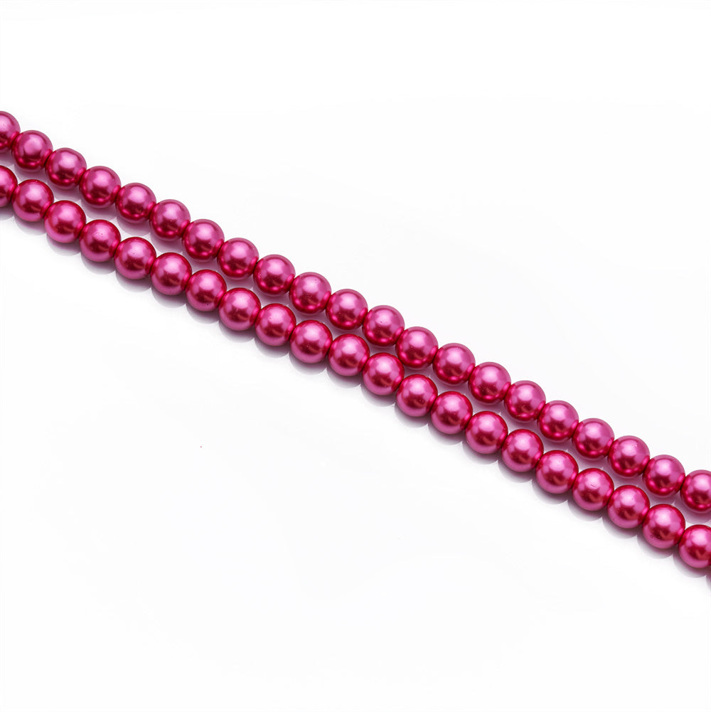 Glass Pearl Beads Strands, Round, Metallic Hot Pink Color Pearls. Metallic Hot Pink Beads.  Size: 4mm in diameter, hole: 0.5mm, approx. 215pcs/strand, 32 inches/strand.  Wide Usage: Glass Pearl Beads are Excellent for Beading,  Jewelry Design, DIY Gifts, Hand Crafts, Necklace and Bracelet Making.   Application: Great for Wedding Theme Inspired Jewelry, Custom Jewelry or for Festival Inspired Attire. 