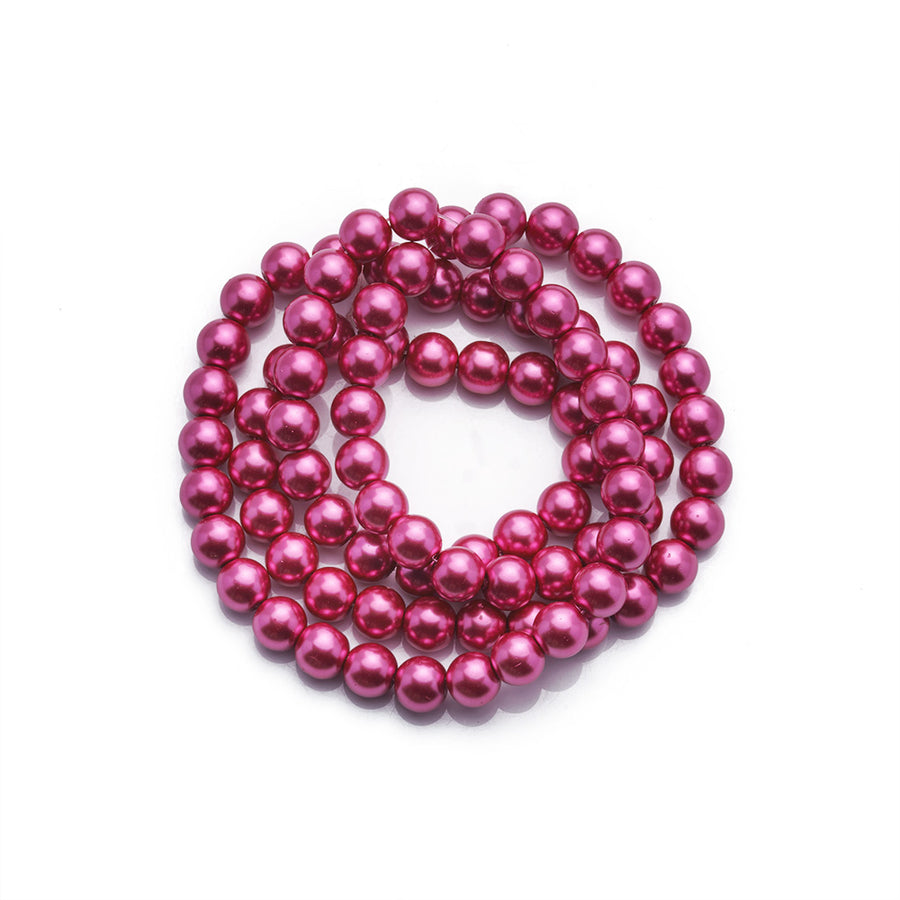 Glass Pearl Beads Strands, Round, Hot Pink Color Pearls. Metallic Pink Beads. Size: 8mm in diameter, hole: 1~1.5mm, about 110pcs/strand, 32 inches/strand  Wide Usage: Glass Pearl Beads are Excellent for Beading,  Jewelry Design, DIY Gifts, Hand Crafts, Necklace and Bracelet Making. 