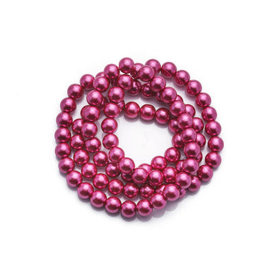 Glass Pearl Beads Strands, Round, Metallic Hot Pink Color Pearls. Metallic Hot Pink Beads.  Size: 4mm in diameter, hole: 0.5mm, approx. 215pcs/strand, 32 inches/strand.  Wide Usage: Glass Pearl Beads are Excellent for Beading,  Jewelry Design, DIY Gifts, Hand Crafts, Necklace and Bracelet Making.   Application: Great for Wedding Theme Inspired Jewelry, Custom Jewelry or for Festival Inspired Attire. 