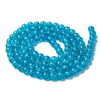 Popular Crackle Glass Beads, Round, Turquoise Blue Color. Glass Bead Strands for DIY Jewelry Making.   Size: 8mm Diameter Hole: 1.5mm; approx. 100pcs/strand, 31" Inches Long.  Material: The Beads are Made from Glass. Crackle Glass Beads, Dark Turquoise Blue Colored Beads. Polished, Shinny Finish.