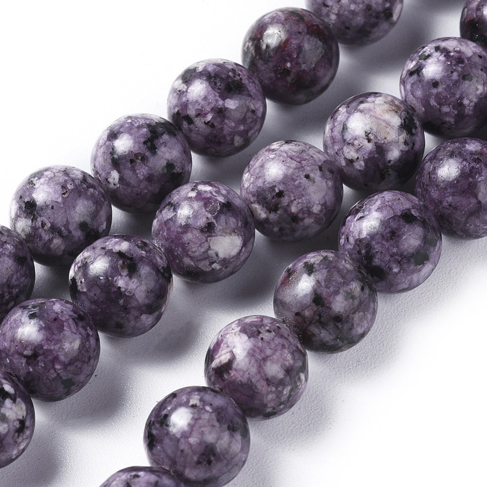 Natural Labradorite Beads, Round, Dark Violet Color. Semi-Precious Gemstone Beads for DIY Jewelry Making. Gorgeous, High Quality Natural Stone Beads.  Size: 8mm Diameter, Hole: 1mm; approx. 46pcs/strand, 14.5" Inches Long.  Material: Natural Labradorite Beads, Dyed Purple. High Quality, Affordable Crystal Beads. Dark Purple Violet Color. Polished, Shinny Finish. 