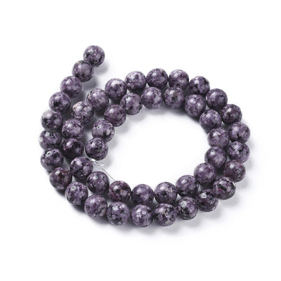 Natural Labradorite Beads, Round, Dark Violet Color. Semi-Precious Gemstone Beads for DIY Jewelry Making. Gorgeous, High Quality Natural Stone Beads.  Size: 8mm Diameter, Hole: 1mm; approx. 46pcs/strand, 14.5" Inches Long.  Material: Natural Labradorite Beads, Dyed Purple. High Quality, Affordable Crystal Beads. Dark Purple Violet Color. Polished, Shinny Finish. 