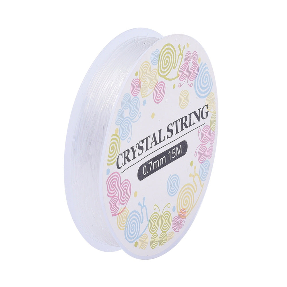 Elastic Crystal Thread, Clear, Transparent, Stretchy Beading Elastic Cord for DIY Jewelry Design. Great Stringing Material Choice for Stretch Bracelets.   Size: 0.7mm in diameter, approx. 15m/roll  Usage: This Stretchy  Elastic Thread is easy to pass through the Gemstone Beads, Glass Beads and Other Materials. Secure, Thigh Knots to Secure Your Beaded Jewelry Design. Flexible, Stretchy String great for making Stretch Bracelets and Necklaces. 