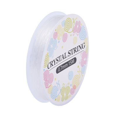 Elastic Crystal Thread, Clear, Transparent, Stretchy Beading Elastic Cord for DIY Jewelry Design. Great Stringing Material Choice for Stretch Bracelets.   Size: 0.7mm in diameter, approx. 15m/roll  Usage: This Stretchy  Elastic Thread is easy to pass through the Gemstone Beads, Glass Beads and Other Materials. Secure, Thigh Knots to Secure Your Beaded Jewelry Design. Flexible, Stretchy String great for making Stretch Bracelets and Necklaces. 
