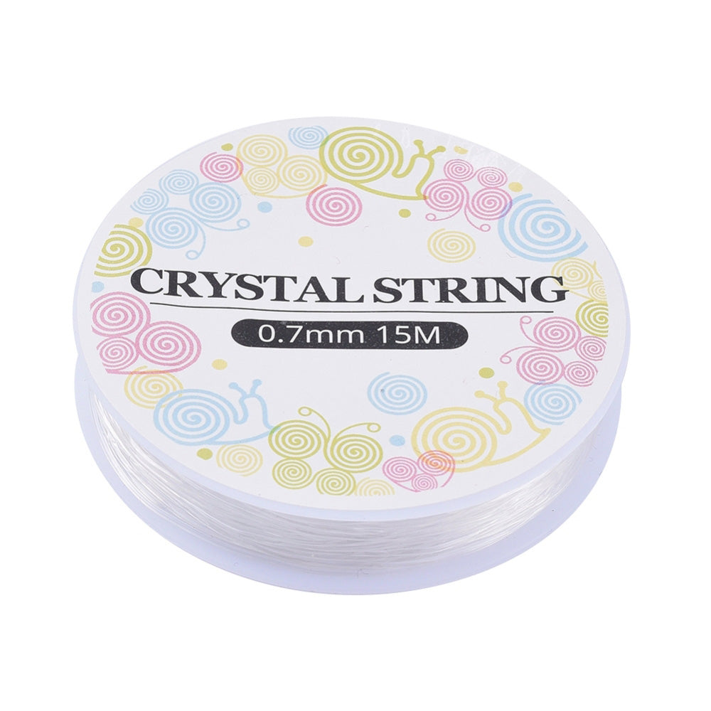 Elastic Crystal Thread, Clear, Transparent, Stretchy Beading Elastic Cord for DIY Jewelry Design. Great Stringing Material Choice for Stretch Bracelets.   Size: 0.7mm in diameter, approx. 15m/roll  Usage: This Stretchy  Elastic Thread is easy to pass through the Gemstone Beads, Glass Beads and Other Materials. Secure, Thigh Knots to Secure Your Beaded Jewelry Design. Flexible, Stretchy String great for making Stretch Bracelets and Necklaces. 