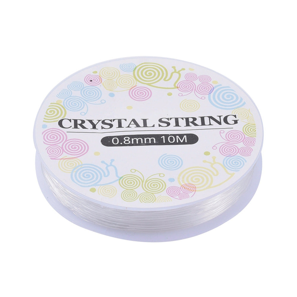 Elastic Crystal Thread, Clear, Transparent, Stretchy Beading Elastic Cord for DIY Jewelry Design. Great Stringing Material Choice for Stretch Bracelets.   Size: 0.8mm in diameter, approx. 10m/roll  Usage: This Stretchy  Elastic Thread is easy to pass through the Gemstone Beads, Glass Beads and Other Materials. Secure, Thigh Knots to Secure Your Beaded Jewelry Design. Flexible, Stretchy String great for making Stretch Bracelets and Necklaces. 