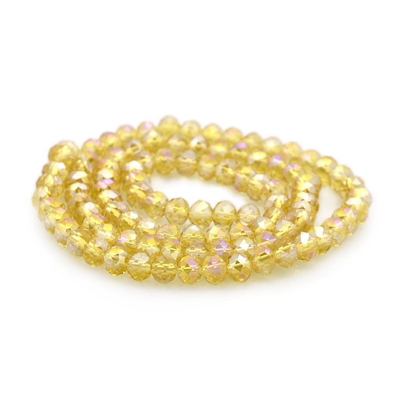 Electroplated Glass Beads, Faceted, Yellow Gold Color, Rondelle, Glass Crystal Bead Strands. Shinny, Premium Quality Crystal Beads for Jewelry Making.  Size: 6mm Diameter, 4mm Thick, Hole: 1mm; approx. 98pcs/strand, 17" inches long.