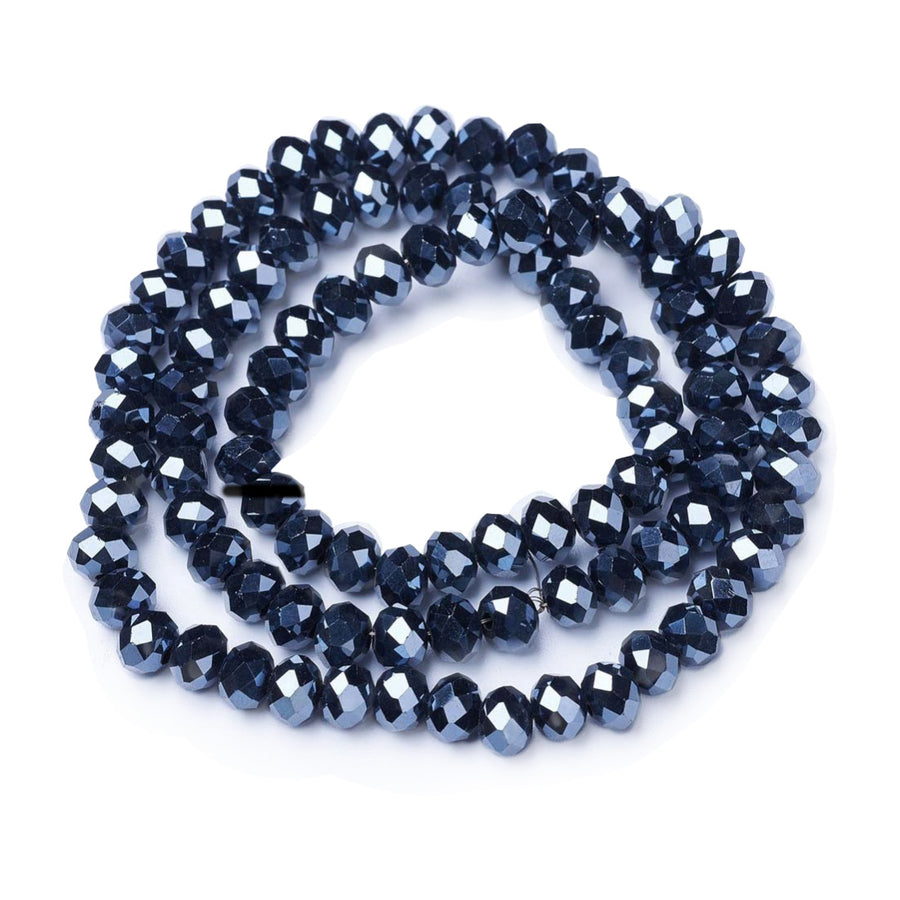 Electroplated Glass Crystal Beads, Faceted, Pearl Luster Plated Black Color, Rondelle, Glass Crystal Beads for Jewelry Making.  Size: 6mm Diameter, 5mm Thick, Hole: 1mm; approx. 87-90pcs/strand, 16.5" inches long.  Material: The Beads are Made from Glass. Glass Crystal Beads, Rondelle, Pearl Luster Plated Shinny Black Color Austrian Crystal Imitation Beads. Polished, Shinny Finish.