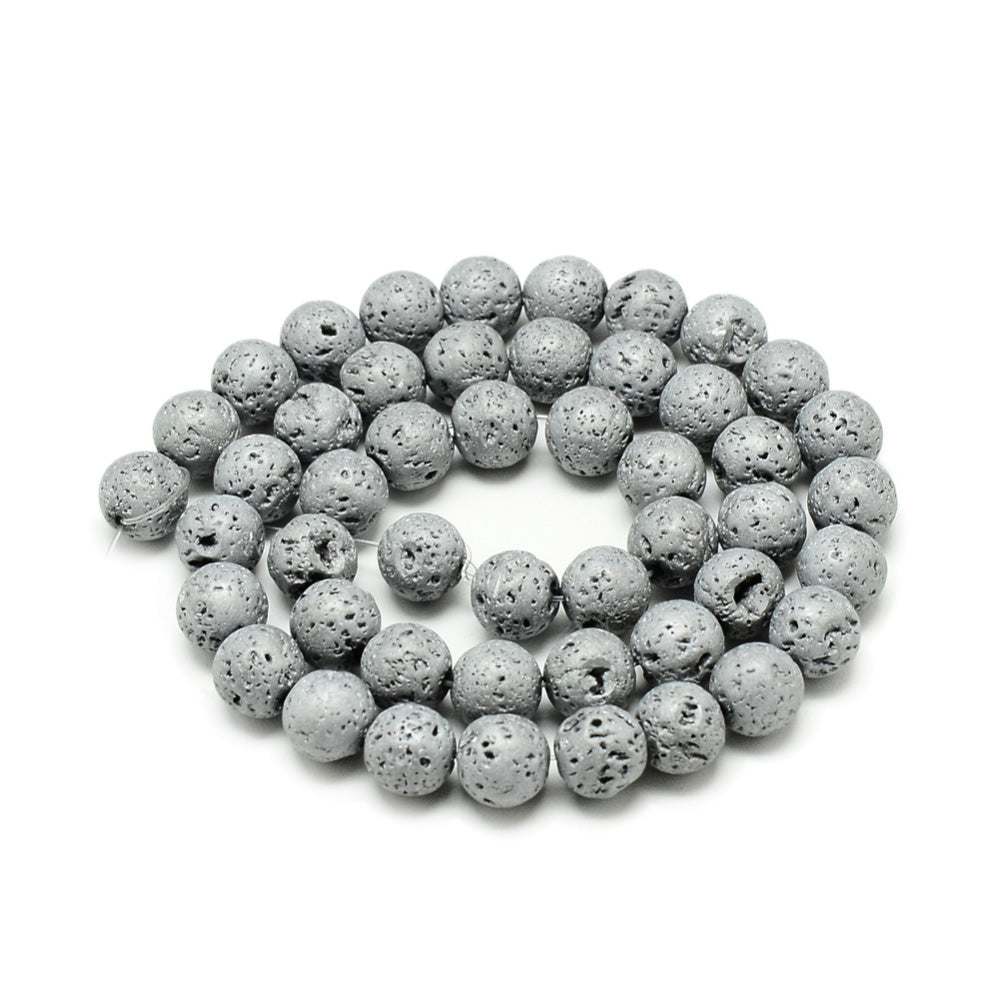 Lava Rock Beads, Semi-Precious Stone, Electroplated, Matte, Platinum Color