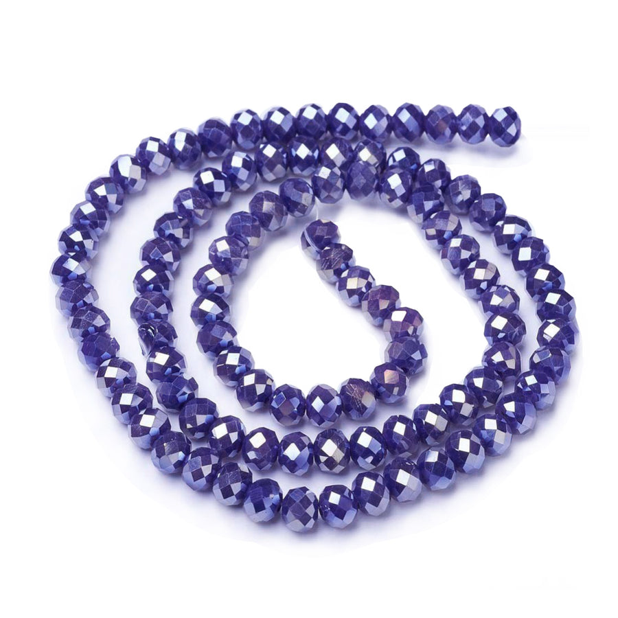 Electroplated Glass Beads, Faceted, Mauve Color, Rondelle, AB Plated Glass Crystal Beads. Shinny  Glass Beads for Jewelry Making.  Size: 8mm Diameter, 6mm Thick, Hole: 1mm; approx. 65-68pcs/strand, 15.5" inches long.  Material: The Beads are Made from Glass. Austrian Crystal Imitation Glass Crystal Beads, Faceted, Rondelle, Muave Color AB Color  Plated Beads. Polished, Shinny Finish. 