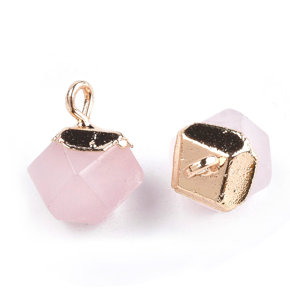 Faceted Rose Quartz, Semi-Precious Stone Charms, Star Cut Pendant, 11x8mm, 1pcs/package