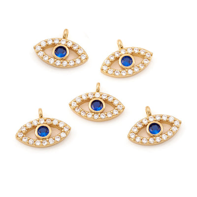 Brass Micro Pave Cubic Zirconia Golden Evil Eye Charm Beads, Gold Evil Eye Charm with Blue and Clear Cubic Zirconia for DIY Jewelry Making.  Size: 11mm Length, 8.5mm Width, 2mm Thick, Hole:1mm, Qty: 1pcs/package.  Material: Clear Cubic Zirconia Brass Micro Pave Evil Eye Charm with Jump Ring. Gold Color. Shinny, Sparkle Finish. Durable. Polished, Shinny Finish. The perfect choice for Jewelry Making.