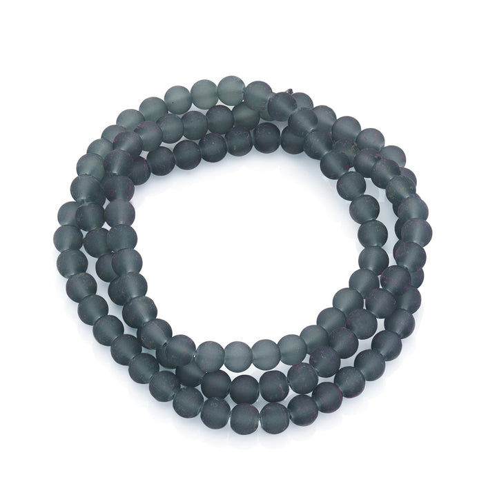 matte grey glass beads. frosted grey glass beads for diy jewelry making. affordable matte grey beads. Frosted Glass Beads, Round, Dark Grey Color. Matte Glass Bead Strands for DIY Jewelry Making. Affordable, Colorful Frosted Beads. Great for Stretch Bracelets.  Size: 8mm Diameter Hole: 2mm; approx. 105pcs/strand, 31" Inches Long. www.beadlot.com
