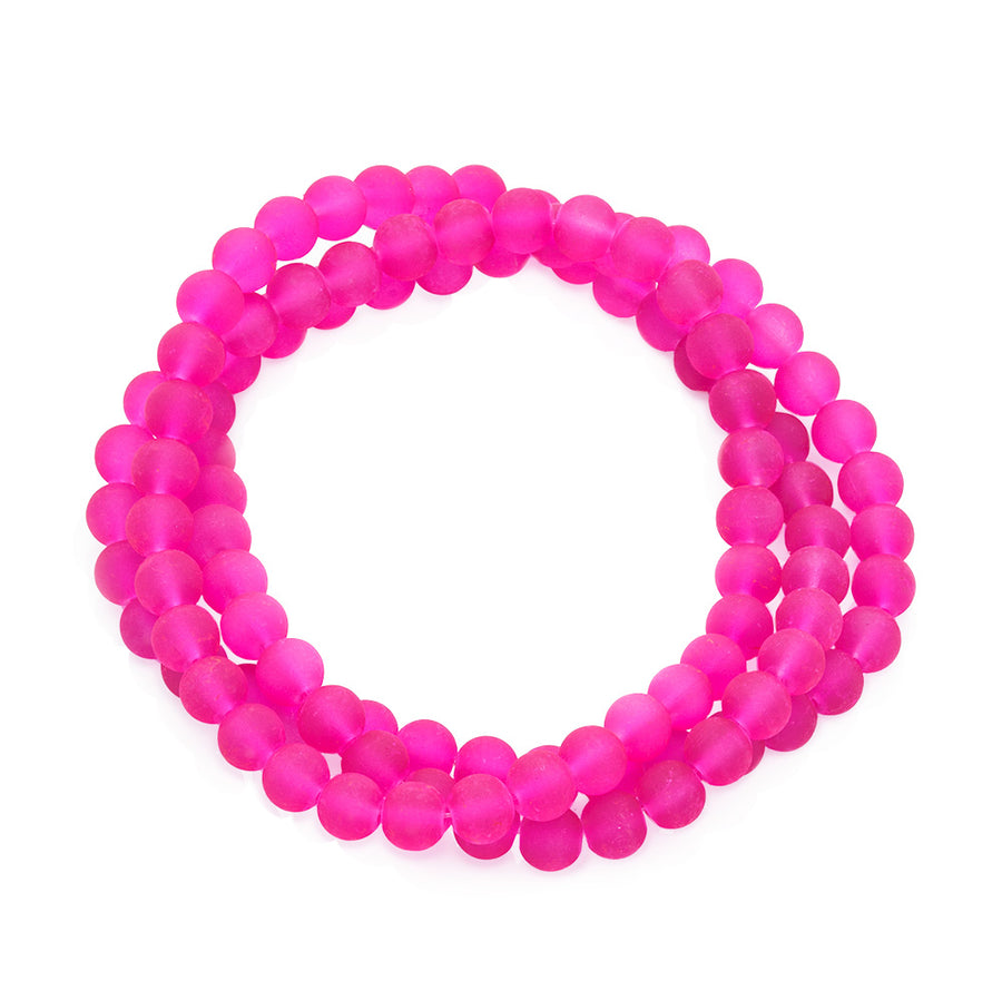 Frosted Glass Beads, Round, Hot Pink Color. Matte Glass Bead Strands for DIY Jewelry Making. Affordable, Colorful Frosted Beads. Great for Stretch Bracelets.  Size: 6mm Diameter Hole: 1mm; approx. 135pcs/strand, 31" Inches Long.  Material: The Beads are Made from Glass. Frosted Glass Beads, Hot Pink Colored Beads. Unpolished, Matte Finish.