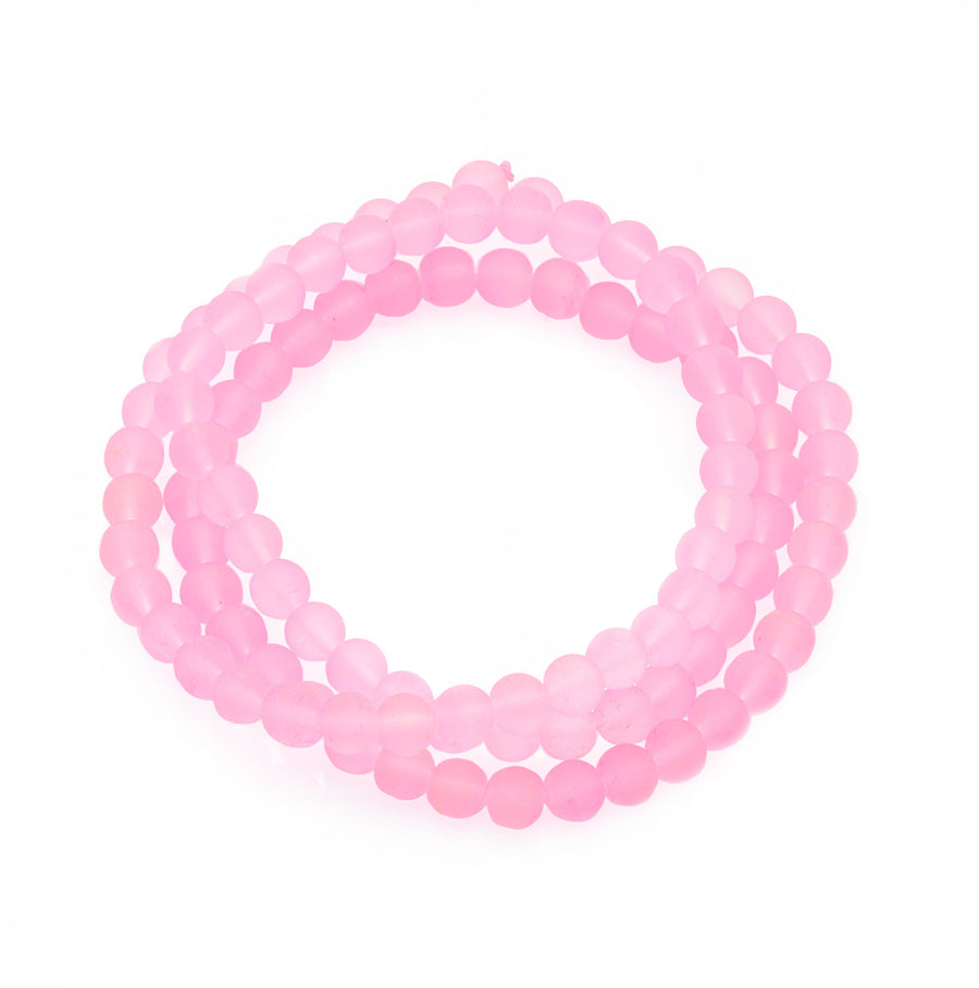 Frosted Glass Beads, Round, Light Pink Color. Matte Glass Bead Strands for DIY Jewelry Making. Affordable, Colorful Frosted Beads. Great for Stretch Bracelets.  Size: 6mm Diameter Hole: 1mm; approx. 135pcs/strand, 31" Inches Long.  Material: The Beads are Made from Glass. Frosted Glass Beads, Soft Light Pink Colored Beads. Unpolished, Matte Finish.
