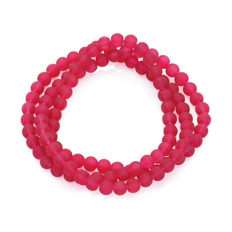 Frosted Glass Beads, Round, Red Color. Matte Glass Bead Strands for DIY Jewelry Making. Affordable, Colorful Frosted Beads. Great for Stretch Bracelets.  Size: 4mm Diameter Hole: 1mm; approx. 195pcs/strand, 31" Inches Long.  Material: The Beads are Made from Glass. Frosted Glass Beads, Red Colored Beads. Unpolished, Matte Finish.
