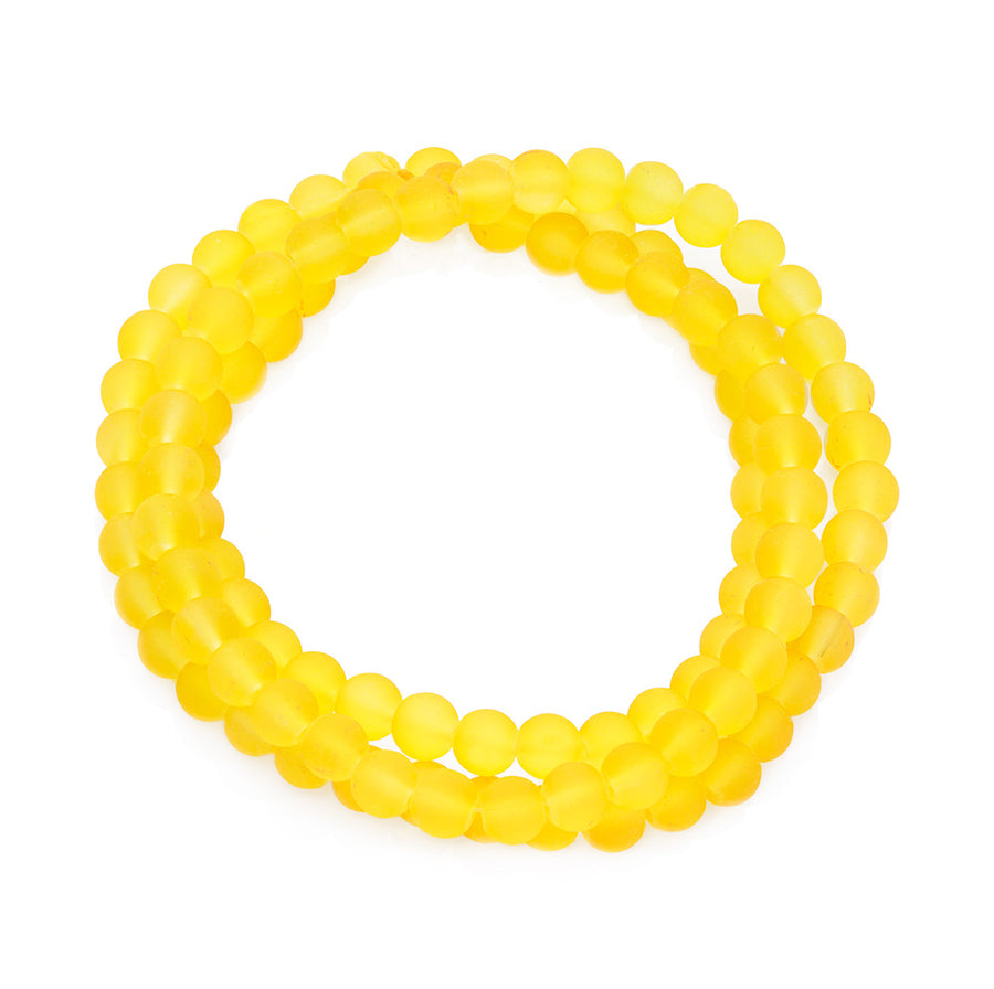 Frosted Glass Beads, Round, Canary Yellow Color. Matte Glass Bead Strands for DIY Jewelry Making. Affordable, Colorful Frosted Beads. Great for Stretch Bracelets.  Size: 8mm Diameter Hole: 2mm; approx. 105pcs/strand, 31" Inches Long. bead lot. beadlotcanada