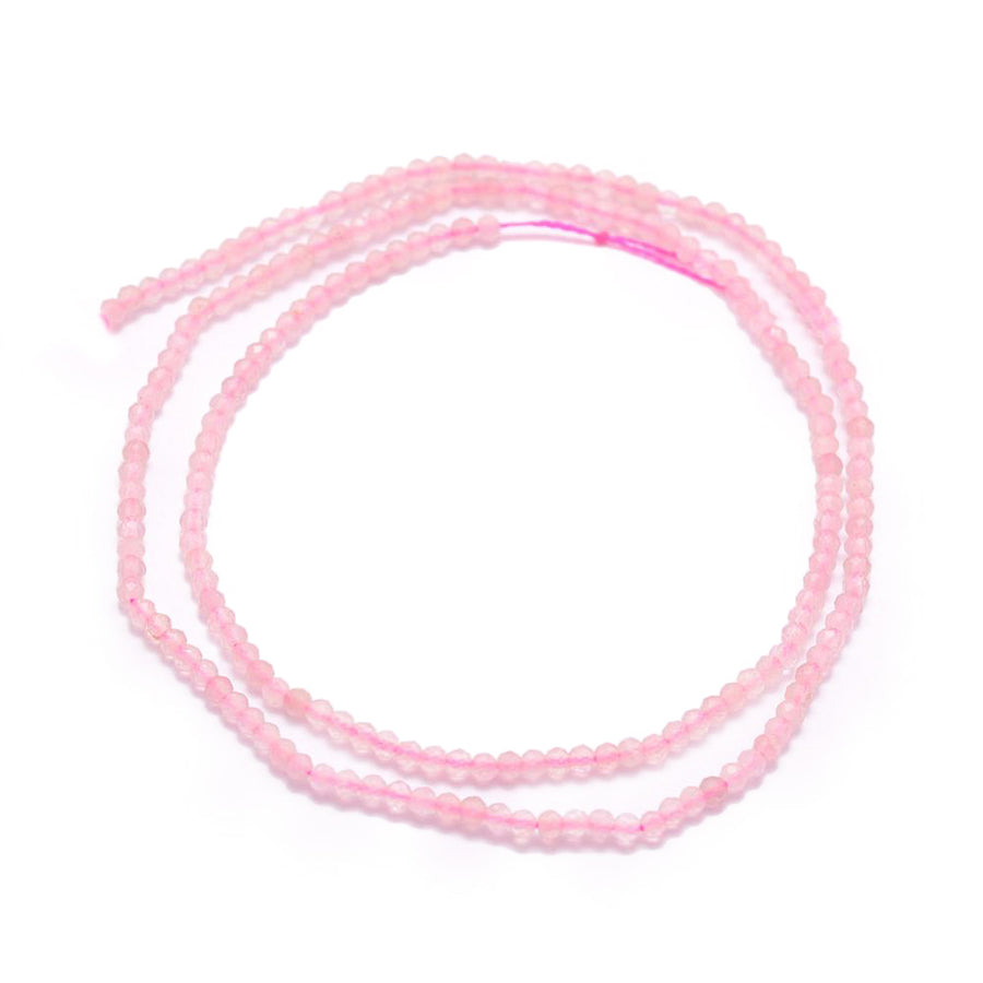 Faceted Rose Quartz Beads, Round, Pink Quartz Beads. Semi-precious Gemstone Beads for DIY Jewelry Making. Soft Pink, Rose Quartz Beads. Faceted Pink Quartz Crystal Beads.  Size: 2-2.5mm in diameter, Hole: 0.5mm; approx. 150pcs/strand, 15" inches long.  Material: Natural Rose Quartz Stone Beads, Faceted, Round, Pink Gemstone Beads.