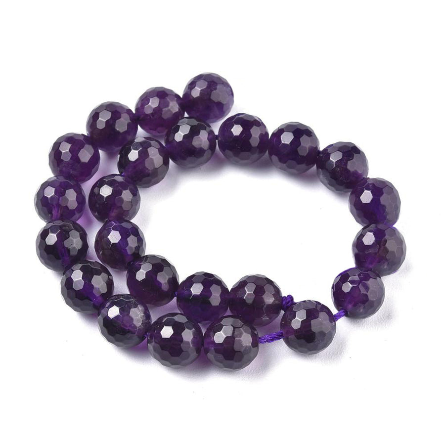 Faceted Natural Amethyst Beads, Round, Purple Color. Semi-Precious Gemstone Beads for DIY Jewelry Making. Gorgeous, Faceted Amethyst Beads.  Size: 8mm Diameter, Hole: 1mm; approx. 22pcs/strand, 7.5 Inches Long.  Material: Genuine Natural Amethyst Beads, High Quality Faceted Beads. Purple Color. Polished, Shinny Finish.