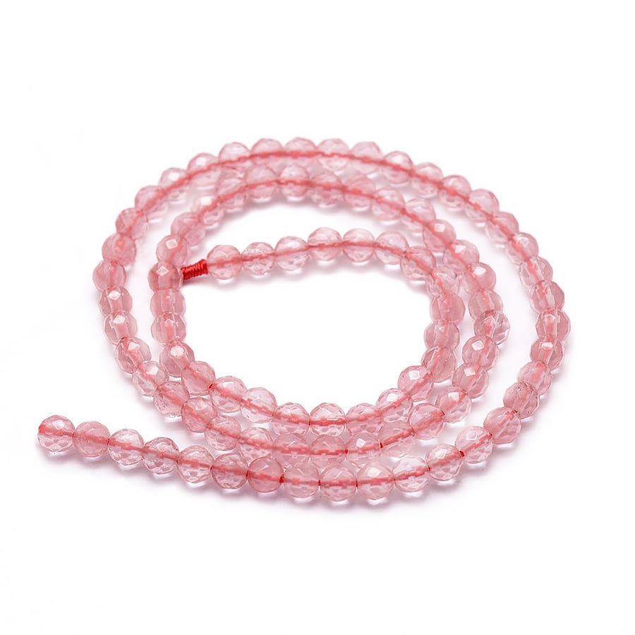 Cherry Quartz Beads, Round, Faceted, Clear Pink Color. Semi-Precious Gemstone Beads for DIY Jewelry Making. Gorgeous, High Quality Stone Beads.  Size: 4mm Diameter, Hole: 1mm; approx. 92pcs/strand, 14.5" Inches Long.  Material: Faceted Cherry Quartz Beads, Round, Faceted, Affordable Crystal Beads. Pale  Pink Color. Polished, Shinny Finish. 