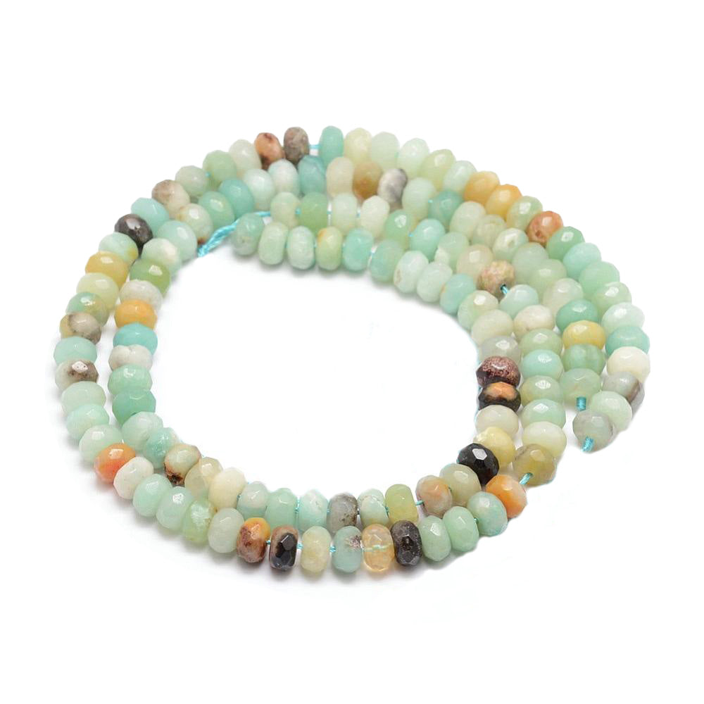 Natural Rondelle Amazonite Beads. Semi-Precious Amazonite Beads for DIY Jewelry Making.   Size: 8-8.5mm in diameter, hole: 1mm, approx. 64-75pcs/strand, 15" inches long.  Material: Genuine, Multi-Colored Amazonite, Rondelle Stone Beads, Quality Stone Beads. Multi-Color, Polished Finish.