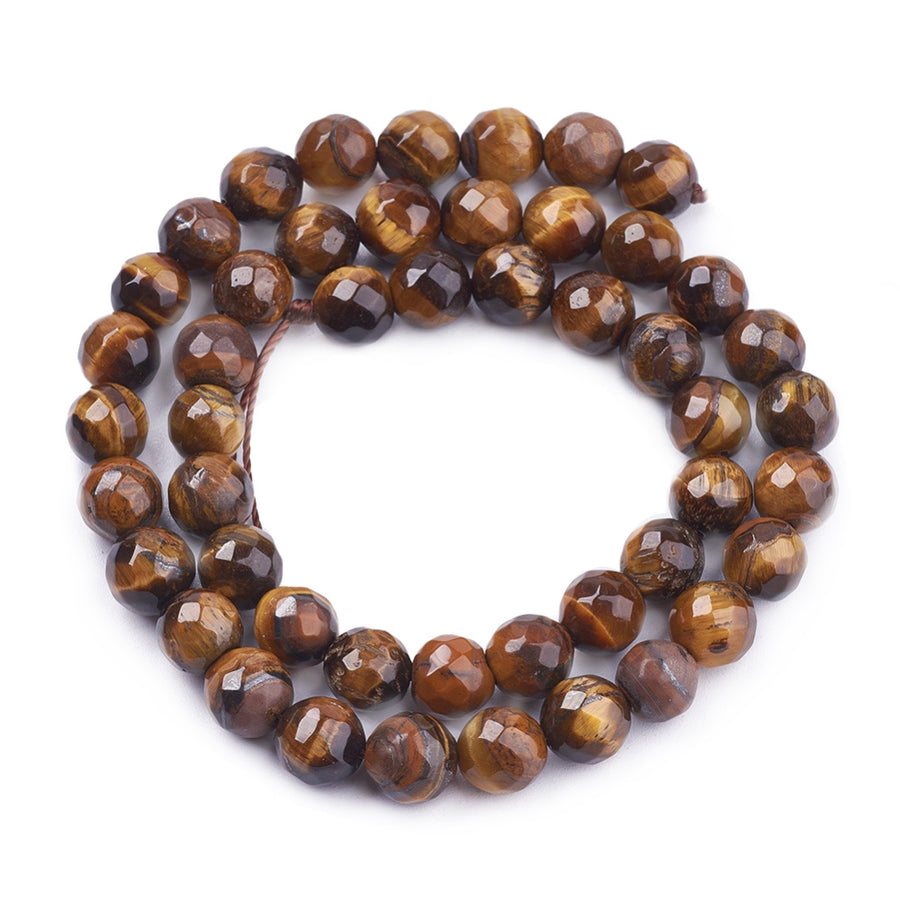 Faceted, Round Natural Tiger Eye Beads, Round, Yellow Color. Semi-precious Gemstone Tiger Eye Beads for DIY Jewelry Making.   Size: 8mm Diameter, Hole: 1mm, approx. 46-48pcs/strand, 15 inches long.  Material: Faceted Genuine Natural Tiger Eye Loose Stone Beads, Round Polished Stone Beads.  Tiger Beads can Promote Positive Energy and Inspires Courage and Confidence. 