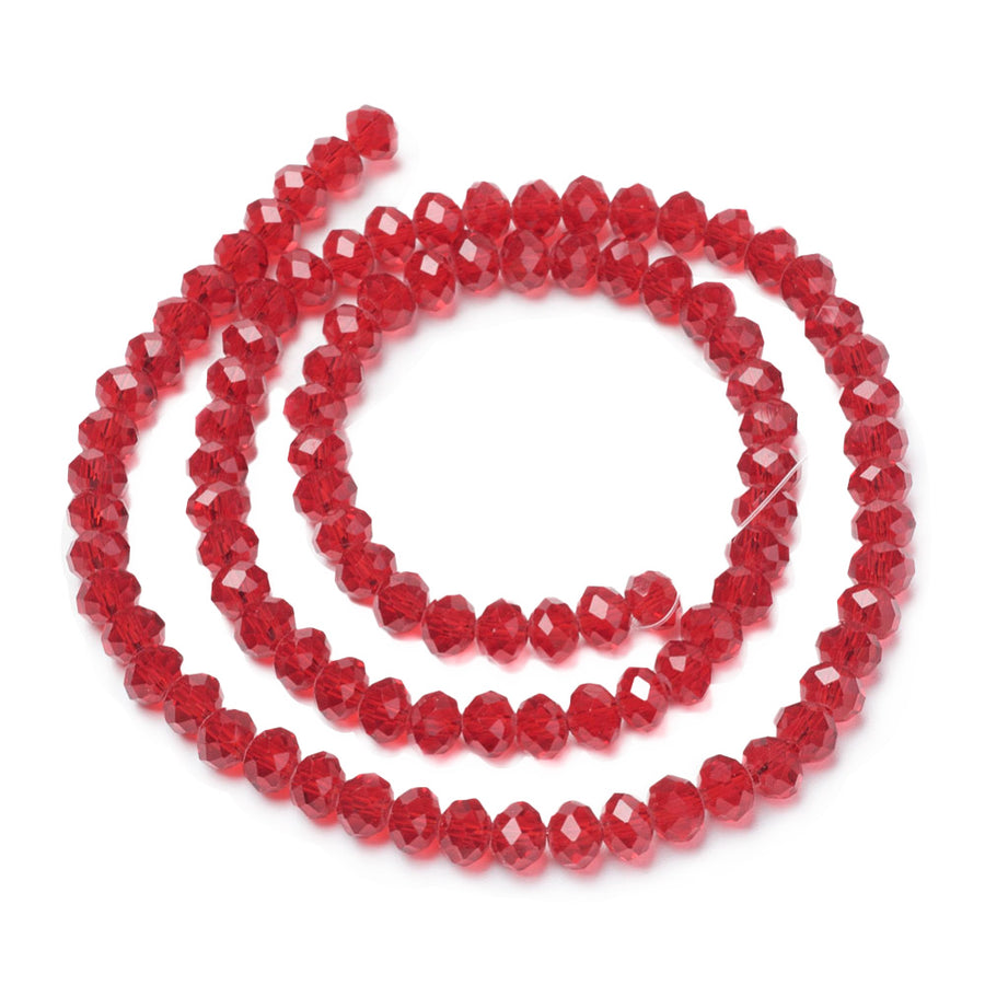 Glass Crrystal Beads, Faceted, Fire Brick Red Color, Rondelle, Glass Crystal Bead Strands. Shinny Crystal Beads for Jewelry Making.  Size: 8mm Diameter, 6mm Thick, Hole: 1mm; approx. 65pcs/strand, 16" inches long.  Material: The Beads are Made from Glass. Glass Crystal Beads, Rondelle, Fire Brick Red Colored Austrian Crystal Imitation Beads. Polished, Shinny Finish.