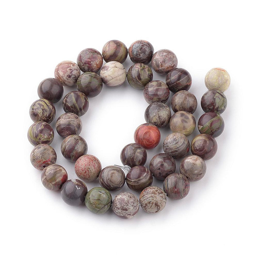 Flower Agate Beads, Round Semi-Precious Gemstone Beads for Jewelry Making.   Size: 8-8.5mm Diameter, Hole: 1mm; approx. 45-47pcs/strand, 15" Inches Long.  Material: Flower Agate, Dyed Multi Color Natural Stone Beads. Polished Finish.