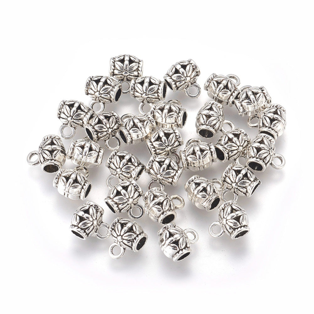Tibetan Bail Tube Beads, Antique Silver Colored Tube Bails for Jewelry Making  Size: approx. 6mm Diameter, 8mm Length Hole: 4.5mm, Quantity: 4pcs/bag
