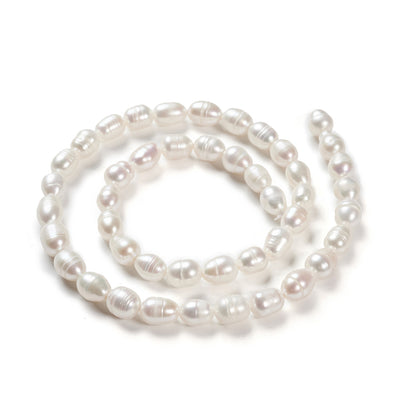 Cultured Freshwater Pearl Beads, Rice Shape, White Color. Natural Pearls for DIY Jewelry.  Material: Cultured Freshwater Pearls, Rice, White Color.  Size: 6-7mm Diameter, Hole: 0.8mm, approx. 44 pcs/strand, 14 inch/strand.