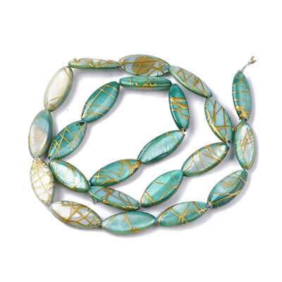 Freshwater Shell Beads, Oval Tube Shape, Sea Green Color. Freshwater Shell Beads for Jewelry Making. Affordable High Quality Beads for Jewelry Making  Size: 16-17mm Long, 7-8 Wide, 2.5-4.5mm Thick, Hole: 1mm; approx. 22 pcs/strand, 14" inches long.  Material: The Beads are Natural Freshwater Shell Beads, Long Oval Tube Shaped, dyed Sea Green color. Shinny Finish.