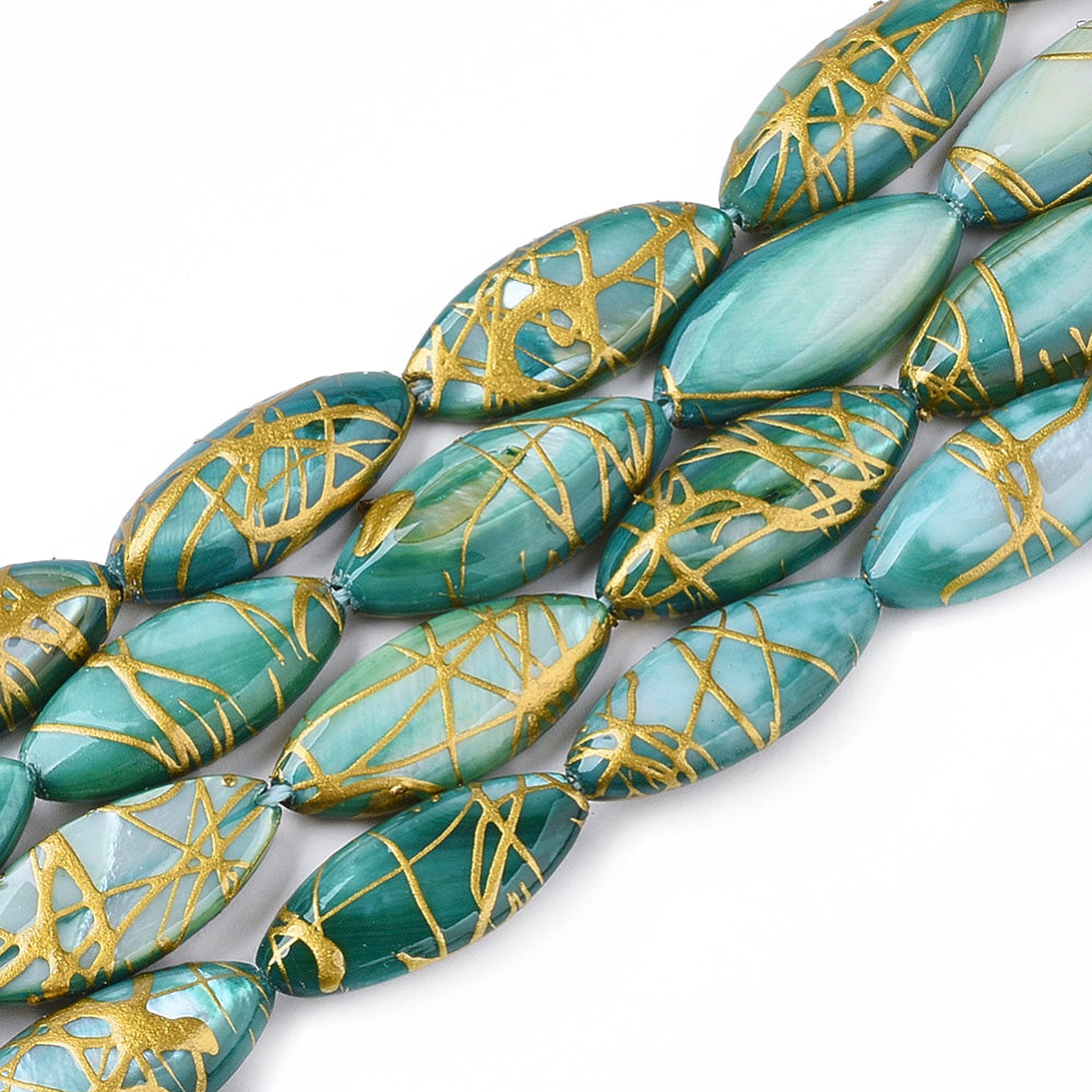 Freshwater Shell Beads, Oval Tube Shape, Sea Green Color. Freshwater Shell Beads for Jewelry Making. Affordable High Quality Beads for Jewelry Making  Size: 16-17mm Long, 7-8 Wide, 2.5-4.5mm Thick, Hole: 1mm; approx. 22 pcs/strand, 14" inches long.  Material: The Beads are Natural Freshwater Shell Beads, Long Oval Tube Shaped, dyed Sea Green color. Shinny Finish.