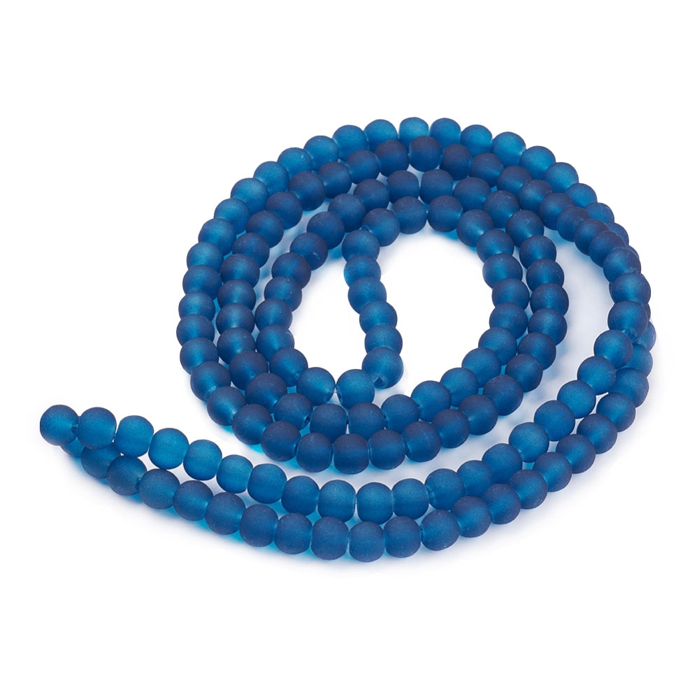 Frosted Glass Beads, Round, Indigo Blue Color. Matte Glass Bead Strands for DIY Jewelry Making. Affordable, Colorful Frosted Beads.   Size: 8mm Diameter Hole: 1.3mm; approx. 98pcs/strand, 31" Inches Long.  Material: The Beads are Made from Glass. Frosted Glass Beads, Indigo Blue Colored Beads. Unpolished, Matte Finish.