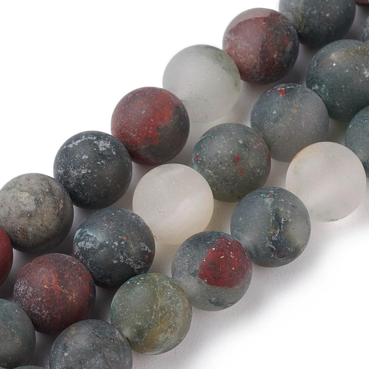 African Bloodstone Beads, Heliotrope Matte Semi-Precious Stone, 8mm