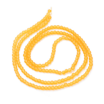Frosted Glass Beads, Round, Gold/Orange/Yellow Color. Matte Glass Bead Strands for DIY Jewelry Making. Affordable, Colorful Frosted Beads. Great for Stretch Bracelets.  Size: 4mm Diameter Hole: 1mm; approx. 195pcs/strand, 31" Inches Long.  Material: The Beads are Made from Glass. Frosted Glass Beads, Golden Yellow Colored Beads. Unpolished, Matte Finish.