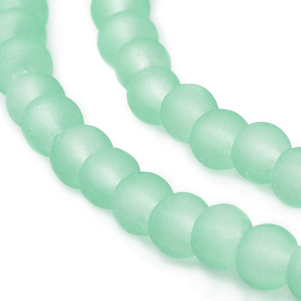 Frosted Glass Beads, Round, Pale Lime Green Color. Matte Glass Bead Strands for DIY Jewelry Making. Affordable, Colorful Frosted Beads. Great for Stretch Bracelets.  Size: 4mm Diameter Hole: 1mm; approx. 195pcs/strand, 31" Inches Long.