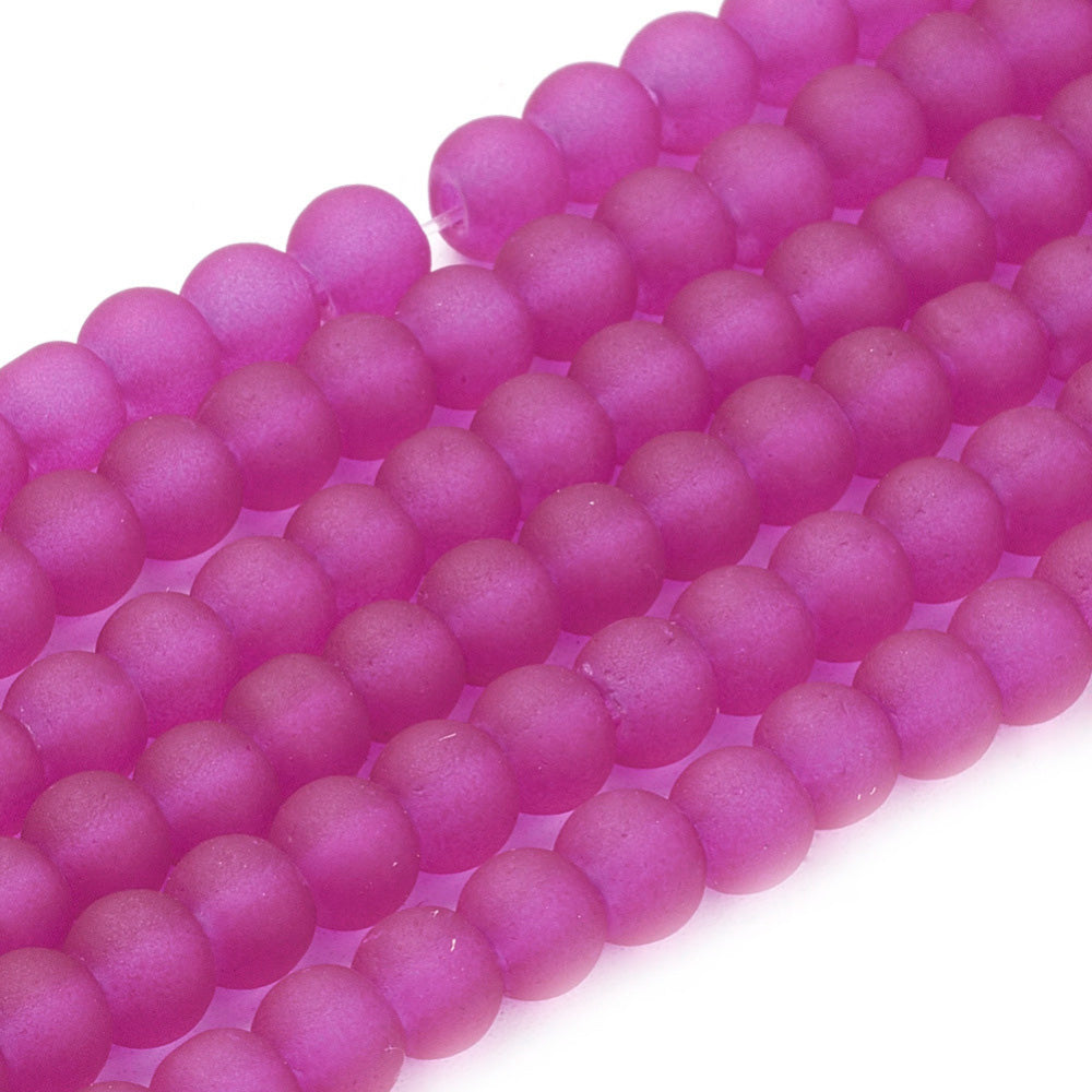 Frosted Glass Beads, Round, Dark Magenta Color. Matte Glass Bead Strands for DIY Jewelry Making. Affordable, Colorful Frosted Beads.   Size: 4mm Diameter Hole: 1mm; approx. 195pcs/strand, 31" Inches Long  Material: The Beads are Made from Glass. Frosted Glass Beads, Dark Magenta Colored Beads. Unpolished, Matte Finish.